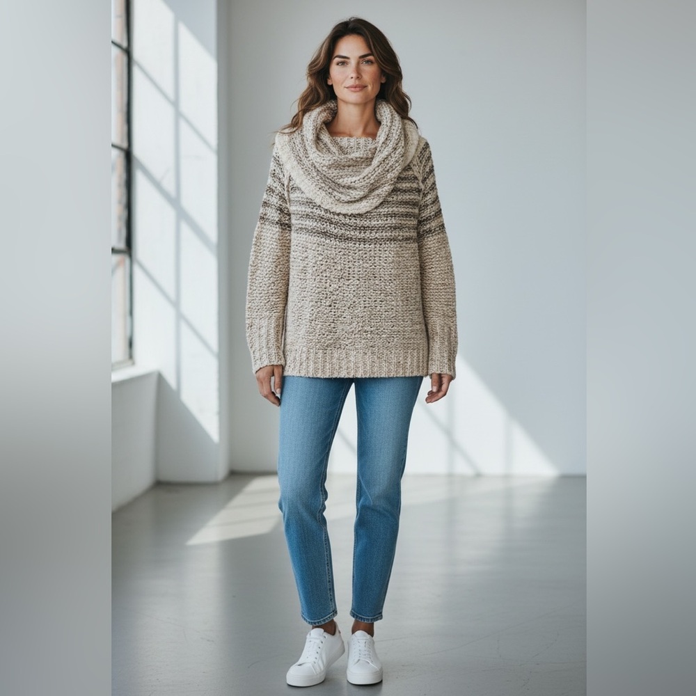 Free People bohemian cream knit cozy cowl neck wool blend sweater extra small